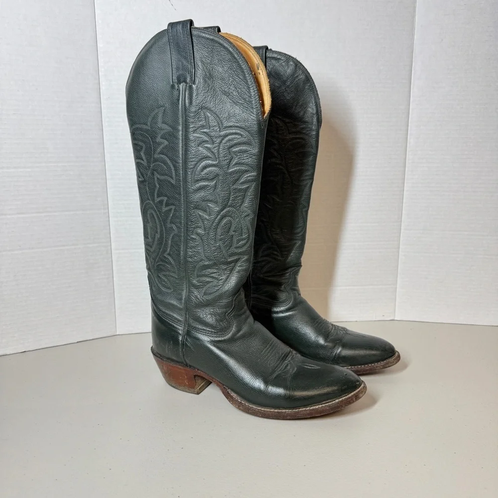 Vintage Biltrite Dark Green Leather  Western Riding Cowboy Boots Size 10AA - Picture 3 of 16